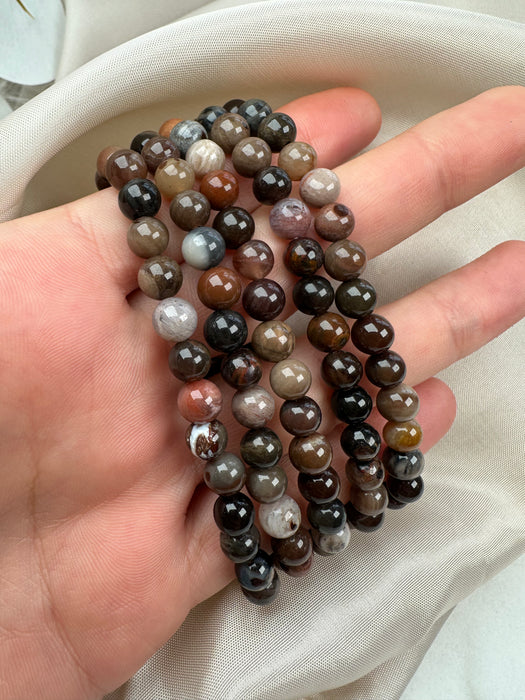 Versteinertes Holz Kugelarmband 6mm