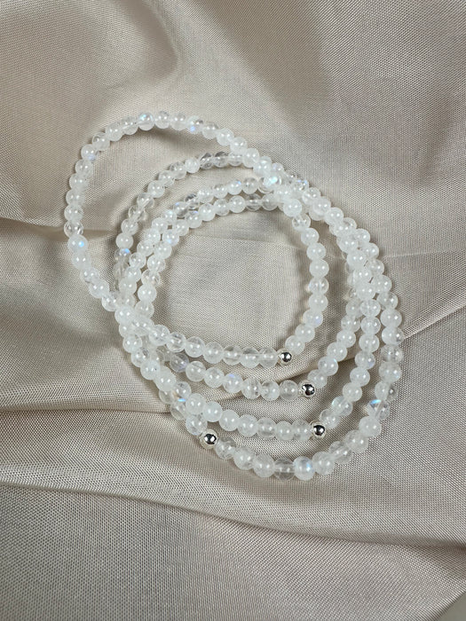 Weisses Labradorit Kugelarmband 4mm mit 925er Silberperle