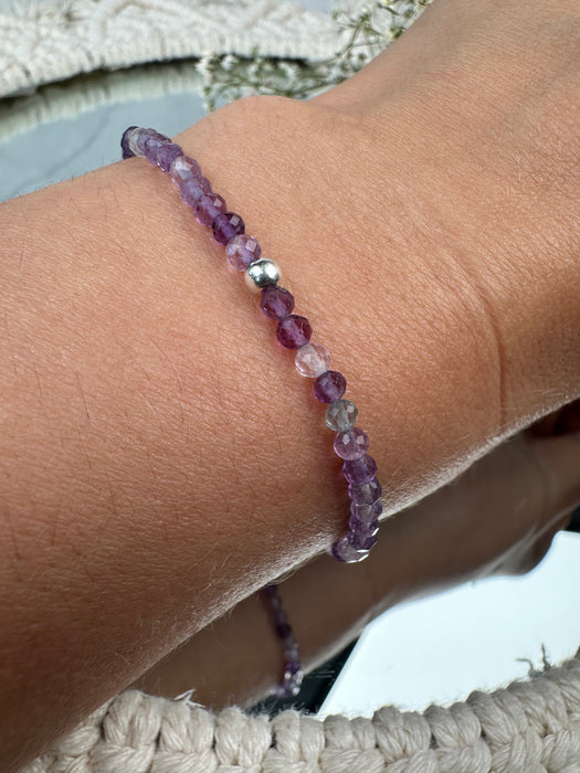 Fluorit Armband 3 mm in Violett mit 925er Silberperlen