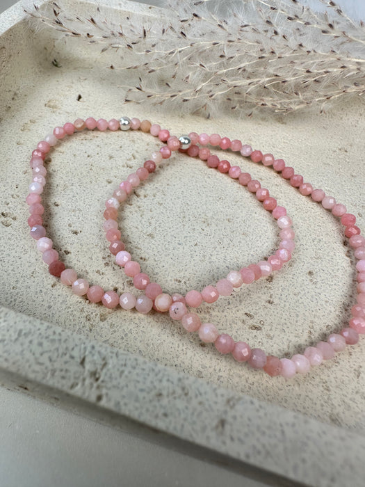 Andenopal Armband facettiert dunkel, 3 mm mit 925er Silberperle, Umfang 17cm