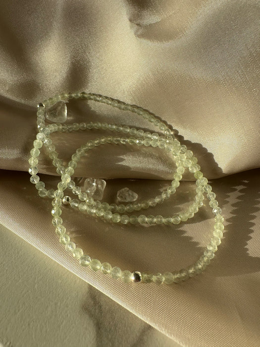 Prehnit facettiertes Armband high quality 3mm mit 925er Silberperle