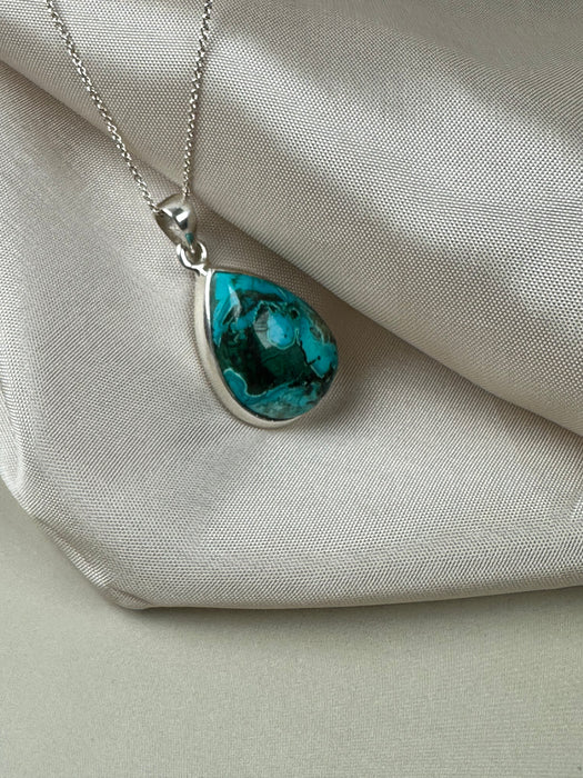 Chrysokoll-Anhänger in 925er Silber gefasst, Länge 2,1cm