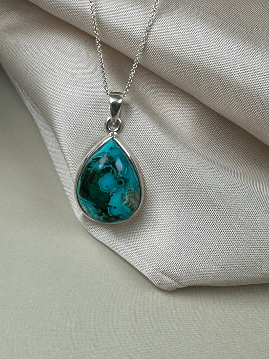 Chrysokoll-Anhänger in 925er Silber gefasst, Länge 2,1cm