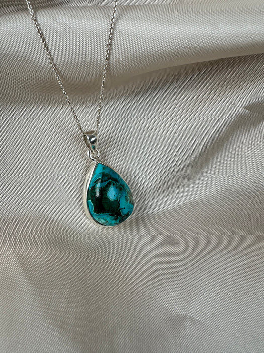 Chrysokoll-Anhänger in 925er Silber gefasst, Länge 2,1cm