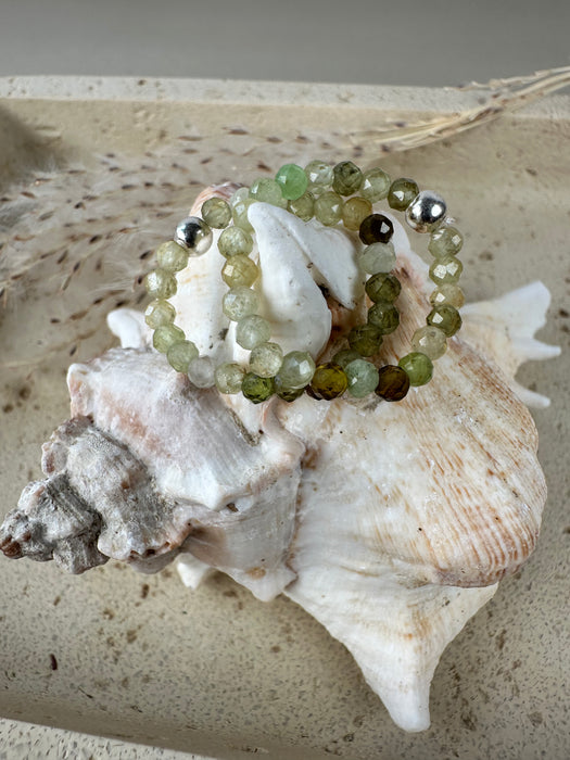 Grüner Granat (Grossular) Perlenring mit 925er Silberperle, Gr.52-55
