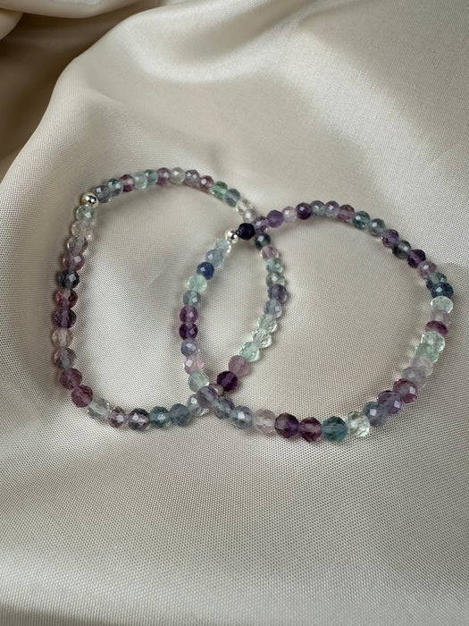 Fluorit Armband facettiert high quality mit 4mm Perlen mit 925er Silberperle