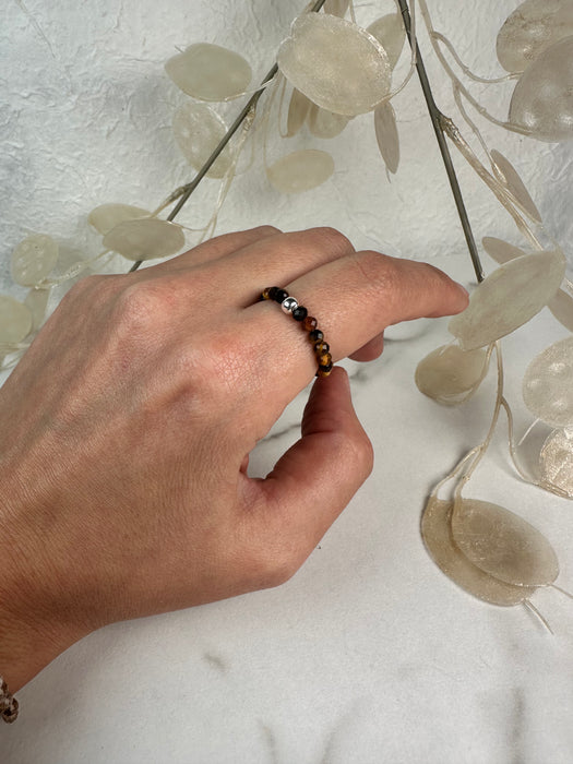 Tigerauge Perlenring elastisch mit 925er Silberperle