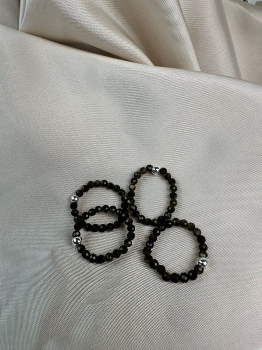 Gold Obsidian Perlenring elastisch mit 925er Silberperle