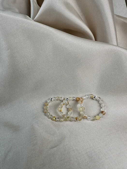 Golden Rutilquarz Perlenring elastisch mit 925er Silberperle