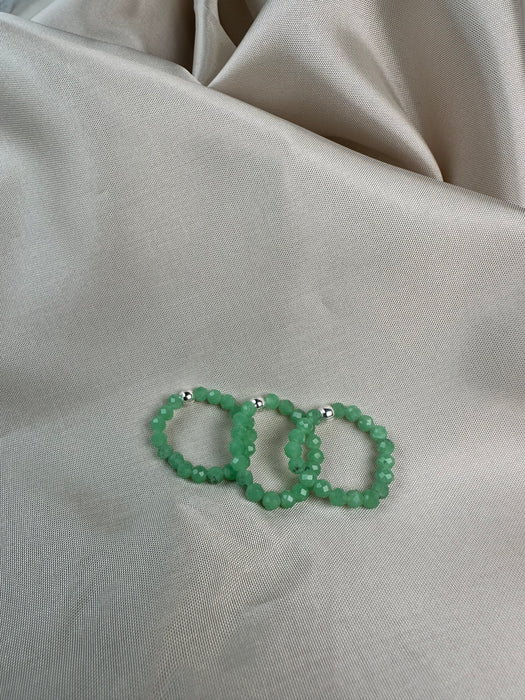 Grüner Mondstein Perlenring elastisch mit 925er Silberperle