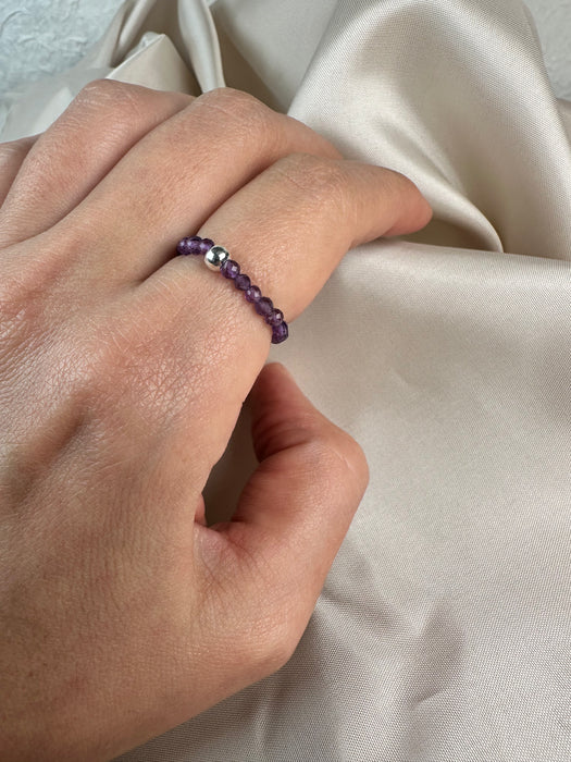 Amethyst Perlenring elastisch mit 925er Silberperle