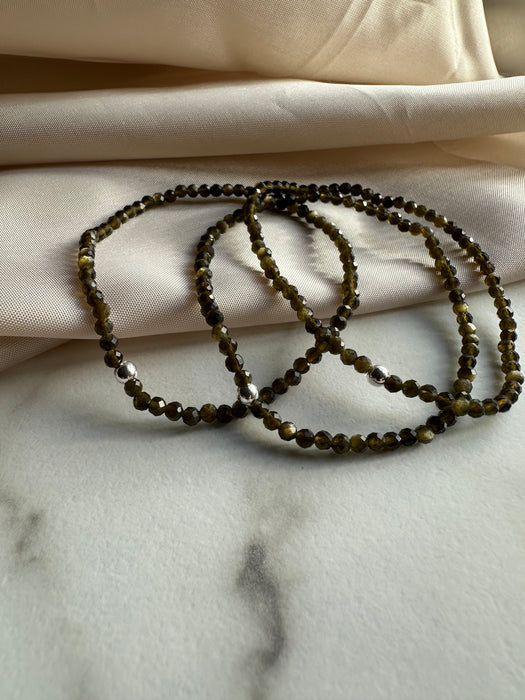 Gold Obsidian Armband facettiert 3mm mit 925er Silberperle