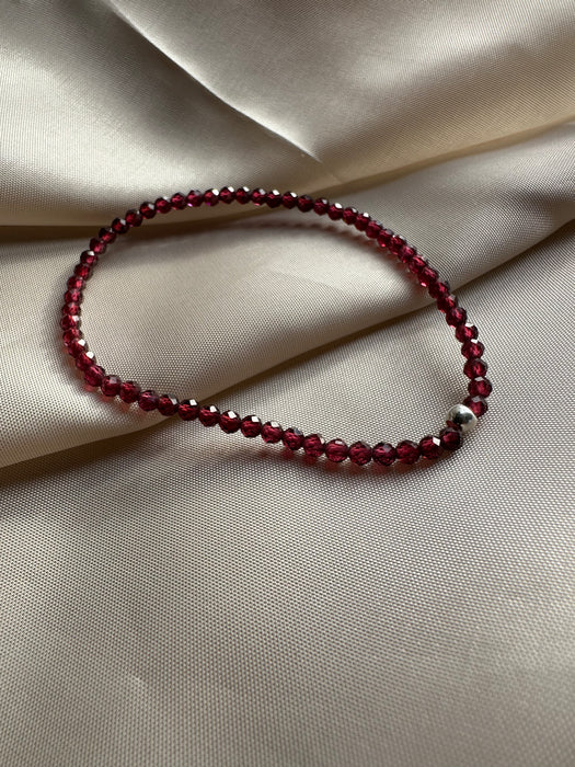 Granat Armband facettiert 3mm mit 925er Silberperle