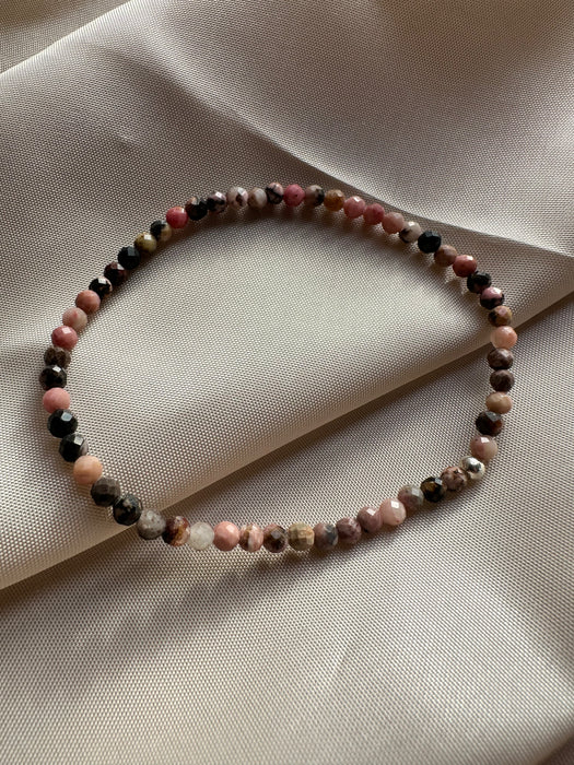 Rhodonit Armband facettiert 3mm mit 925er Silberperle