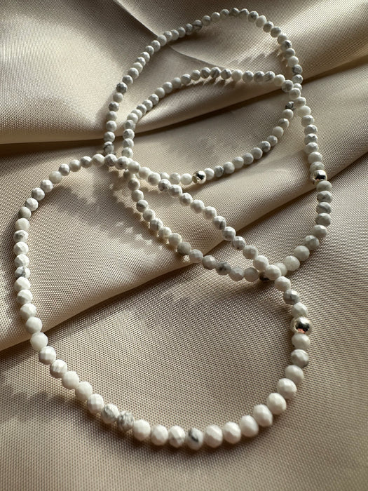 Howlith Armband facettiert 3mm mit 925er Silberperle