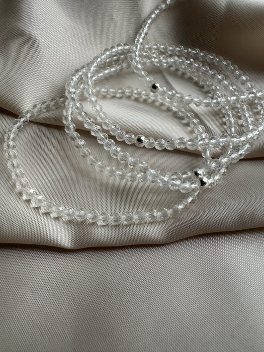 Bergkristall Armband facettiert 3mm mit 925er Silberperle