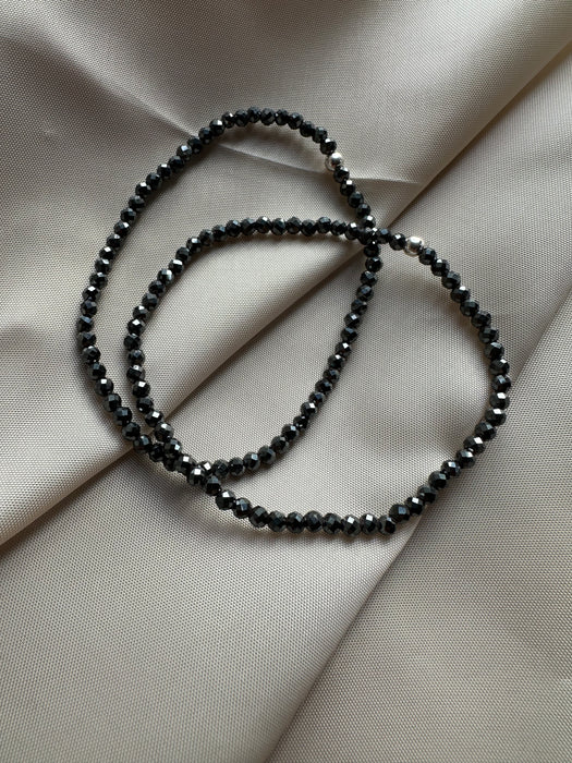 Hämatit Armband facettiert 3mm mit 925er Silberperle