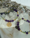 Lebensbaum-Armband mit Amethyst, Peridot und Citrin, 18 cm + 2,5 cm Verlängerung, vergoldeter 925er Silberverschluss und Anhänger.
