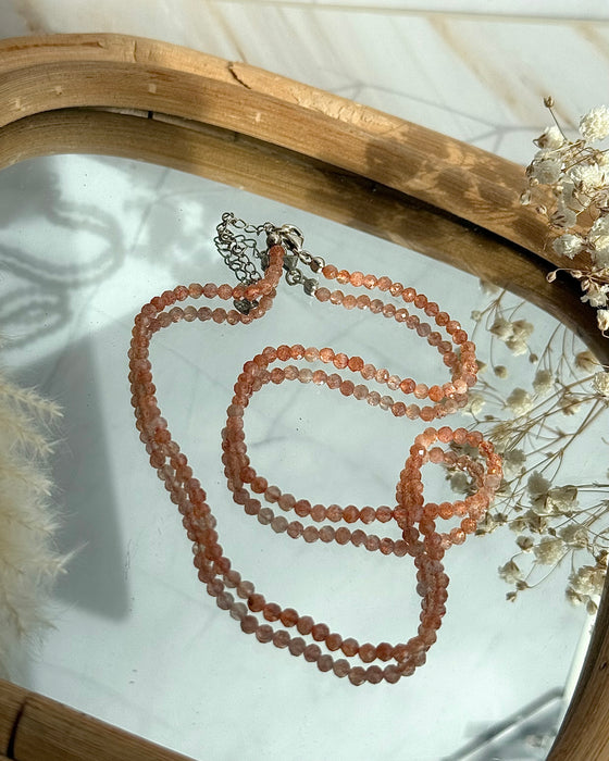Sonnenstein-Kette 40 cm | Halskette mit 3 mm Perlen & 925er Silberverschluss + Verlängerung